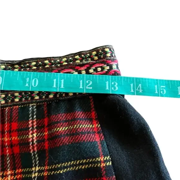 Vintage 70s Handmade Maxi Skirt 26 Patchwork Wool Plaid Cottagecore Red Black - Picture 5 of 10